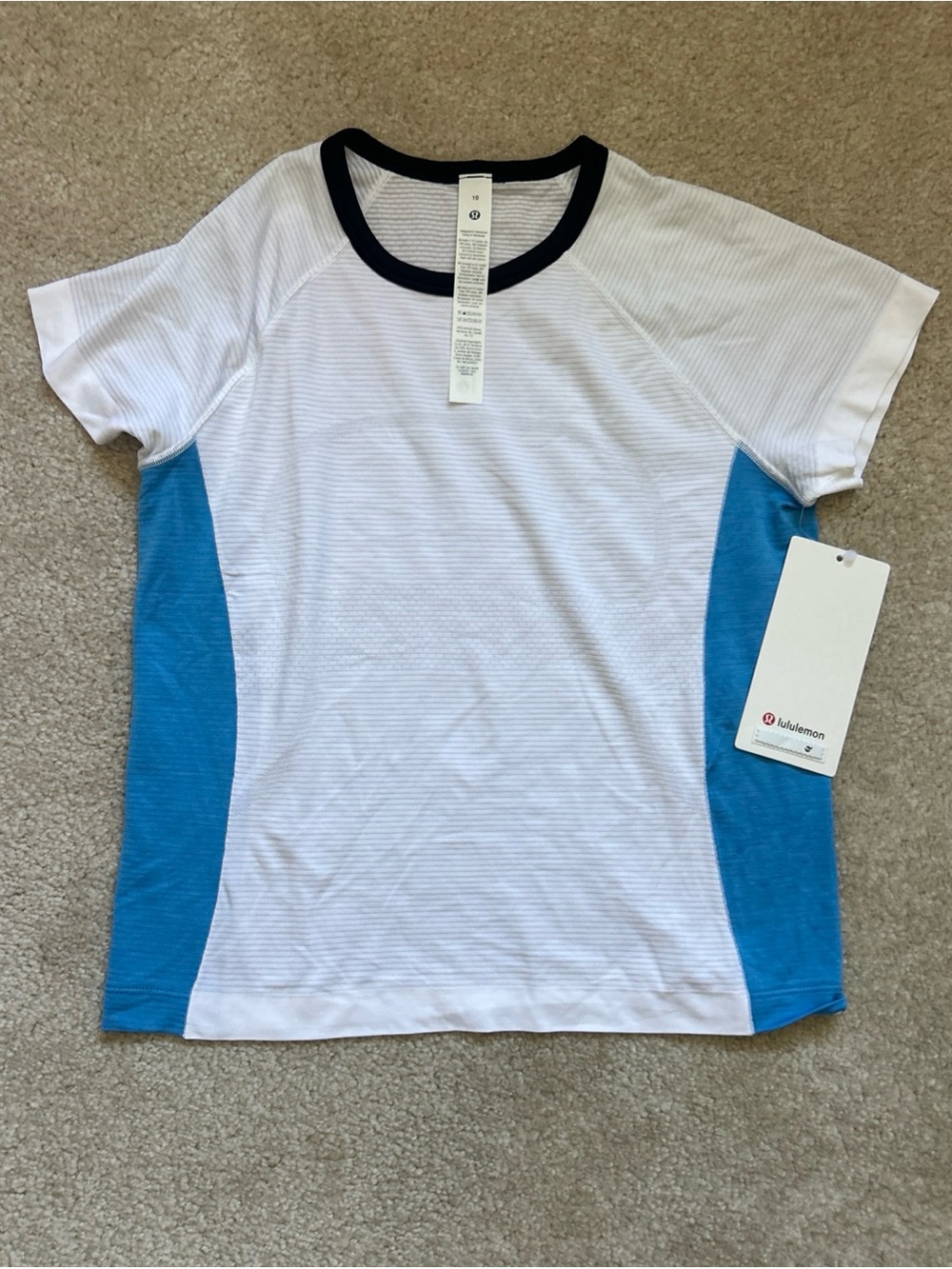 4-11 NWT Size 10 Lululemon Swiftly Tech Short Sleeve 2.0 Race CB Wht/Oave/Trnv